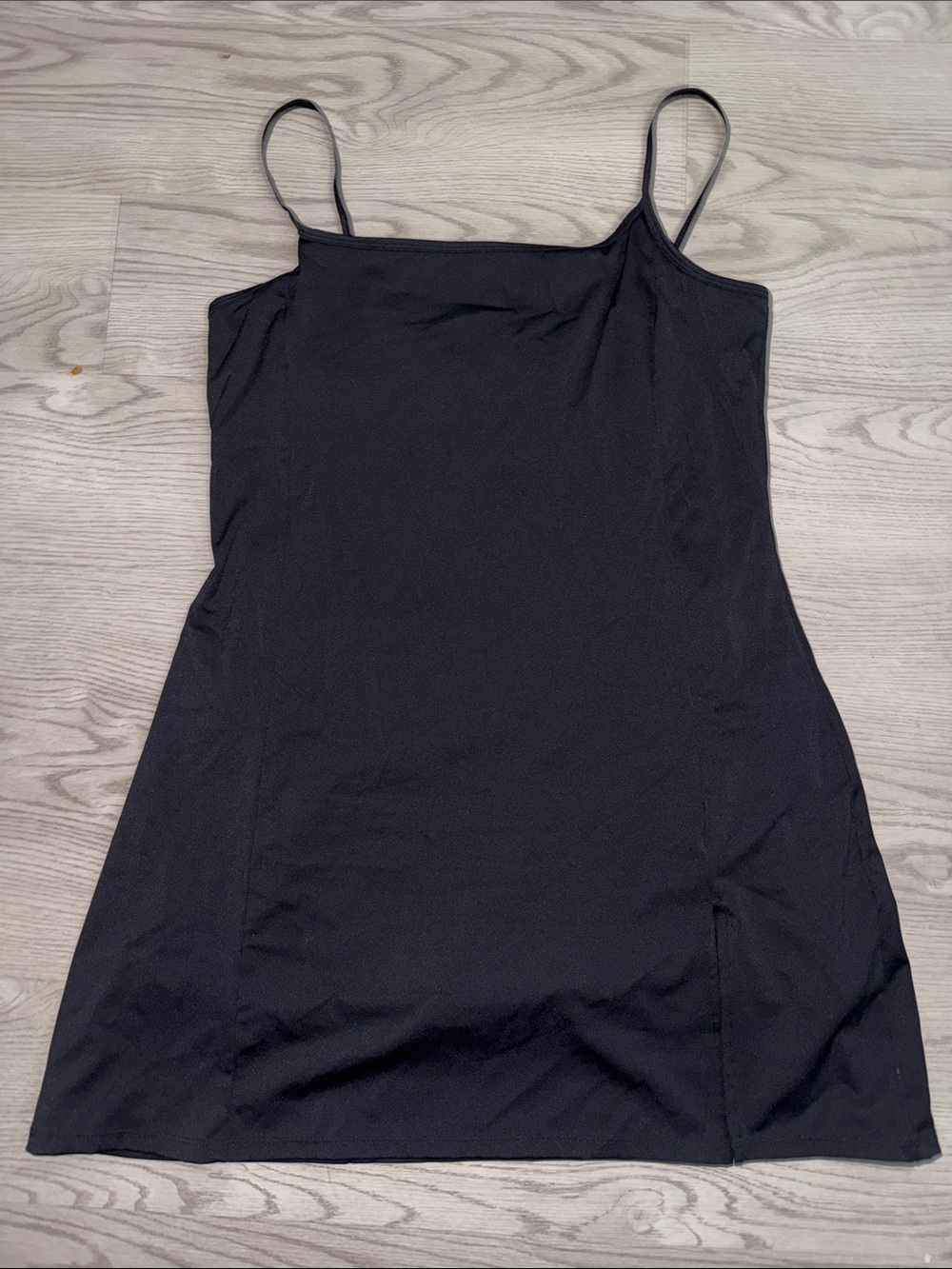 Sleek Black Mini Slip Dress with Spaghetti Straps
